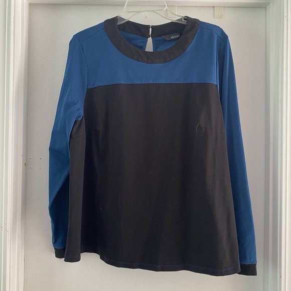eShakti Blue Black Colorblock Blouse Top Long Sleeve Women's Plus Size 2X/20W - Picture 1 of 5
